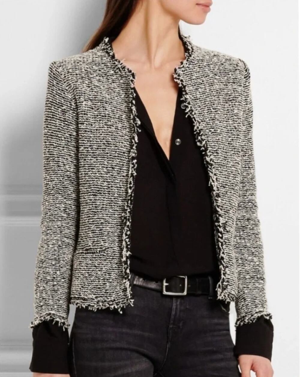 IRO Azure Boucle Jacket Black Ecru 36 US Size 4